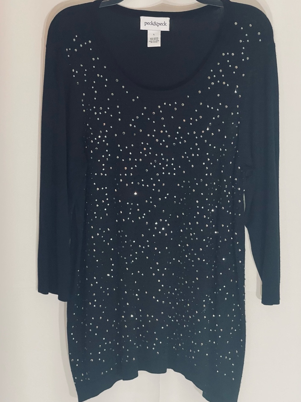 Peck & Peck Black Long Sleeve Sequin Embellished Top Size L